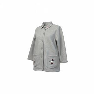 Disney Store Fleece Jacket Womens L Light Gray Mickie & Minnie Button Disneyland
